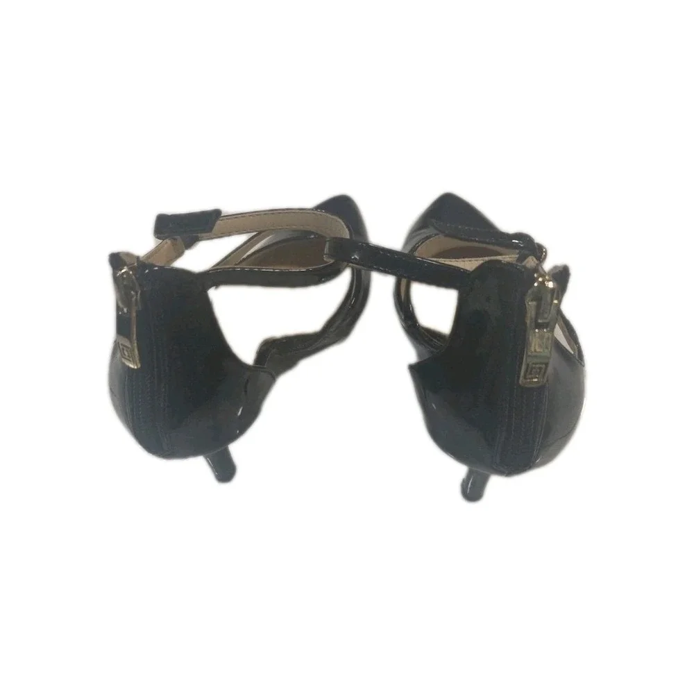 Liz Claiborne Black Strappy Pointed Toe Ankle‎ Strap Back Zip Heels Size 6 1/2